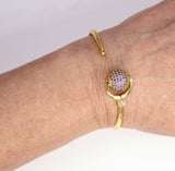 Cubic Zirconia Bracelets for Women, CZ Micro Pave Spinner Crystal Ball Gold Stacking Cuff Bangles, Blue Turquoise Open/Close Hinge One Size