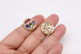 CZ Micro Pave Baguette Disc Connector, Gold Rainbow Round Circle Charms, LGBT Pride 2 Loops for Bracelet