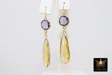14 K Gold Amethyst Earrings, Citrine, Iolite Gemstones February Birthstone Dangle Ear Wire Hooks