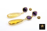 Amethyst and Citrine Earrings, Long Iolite Gemstone Dangle Studs,Gold, 925 Drop Earrings