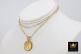 Coin Necklace, Medallion 14 K Gold Toggle Double Wrap Choker, Cross Coin