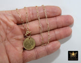 Coin Necklace, Medallion 14 K Gold Toggle Double Wrap Choker, Cross Coin