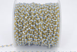 Baby Blue Chalcedony AB Rosary Gold Chain, Black or Silver Wire Wrapped Chains CH #325, 4 mm Beaded Unfinished