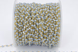 Baby Blue Chalcedony AB Gold Chain, Black or Silver Wire Wrapped Chains CH# 325, 4 mm Beaded Unfinished