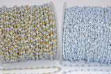 Baby Blue Chalcedony AB Gold Chain, Black or Silver Wire Wrapped Chains CH# 325, 4 mm Beaded Unfinished