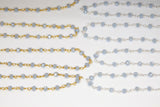 Baby Blue Chalcedony AB Rosary Gold Chain, Silver Wire Wrapped Chains CH #325, 4 mm Beaded Unfinished