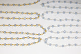 Baby Blue Chalcedony AB Rosary Gold Chain, Black or Silver Wire Wrapped Chains CH# 325, 4 mm Beaded Unfinished