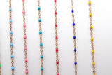 Dainty Beaded Satellite Enamel Chain, Rainbow Jewelry Chain CH #621,By Yard Unfinished, Gold 18 Color