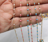 Enamel Satellite Chain, Gold Dainty Tiny Beaded By the Yard Unfinished Chains, 18 Neon LGBT Colors