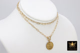 Coin Necklace, Medallion 14 K Gold Toggle Double Wrap Choker