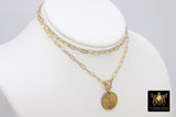 Coin Necklace, Medallion 14 K Gold Toggle Double Wrap Choker, Coat of Arms Lion