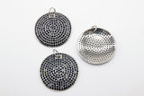 Large Round Disc Pendant, CZ Micro Pave 28 mm Silver and Black Pave CZ Cubic Zirconia Coin Charms for Necklace Jewelry Making