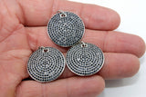 Large Round Disc Pendant, CZ Micro Pave 28 mm Silver and Black Pave CZ Cubic Zirconia Coin Charms for Necklace Jewelry Making