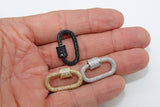 CZ Micro Pave Oval Screw Clasps, Large Connector Carabiner Silver, Black