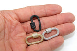 CZ Micro Pave Oval Screw Clasps, Large Connector Carabiner Silver, Black
