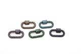 CZ Micro Pave Oval Screw Clasps, U Shape Carabiner Black, Rainbow