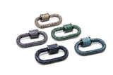 CZ Micro Pave Oval Screw Clasps, U Shape Carabiner Black, Rainbow