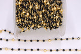 22 k Gold Natural Black Spinel Chain, 4 mm Gold Pyrite Beaded Wire Wrapped CH# 447, Unfinished Chains by the Foot