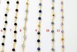 Blue Turquoise Rosary Beaded Chain, 4 mm Wire Wrapped Gold Pyrite Blue Howlite Chain for Necklace Chains, By the Foot