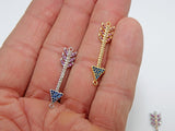 CZ Micro Pave Arrow Connectors, Gold, Silver Arrowhead Rainbow Cubic Zirconia