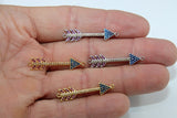 CZ Micro Pave Arrow Connectors, Gold, Silver Arrowhead Rainbow Cubic Zirconia