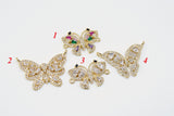 CZ Micro Pave Butterfly Connectors, Clear and Rainbow Baguette Pave Double Loop Pendants, Gold Butterflies Charm Links Bracelets