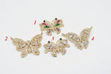 CZ Micro Pave Butterfly Connectors, Rainbow Baguette Pave 2 Double Loop Pendants, Gold Butterflies Charm Links Bracelets Jewelry Supplies