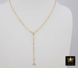 14 K Gold Toggle Double Wrap Necklace, Large Rectangle Drawn Chain with Lobster Clasp, Toggle