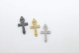 CZ Micro Pave Cross Connector, Gold or Silver Black Egyptian Ankh Crux #890, Ansata Coptic Cross for Bracelet or Necklace