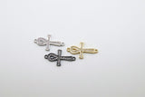 CZ Micro Pave Cross Connector, Gold or Silver Black Egyptian Ankh Crux #890, Ansata Coptic Cross for Bracelet or Necklace