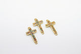 CZ Micro Pave Cross Connector, Gold or Silver Black Egyptian Ankh Crux #890, Ansata Coptic Cross for Bracelet or Necklace