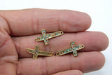 CZ Micro Pave Cross Connector, Gold or Silver Black Egyptian Ankh Crux #890, Ansata Coptic Cross for Bracelet or Necklace