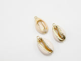 Cowrie Seashell Charm, Gold Edged Nautical Seashells Connectors #901, Beach Ocean Shell Charms Bracelet