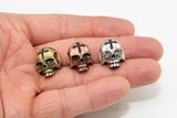 CZ Micro Pave Skull Head Large Beads, Cross Black Pave Bracelet Beads, Antique Gold