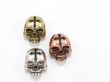 CZ Micro Pave Skull Head Large Beads, Cross Black Pave Bracelet Beads, Antique Gold