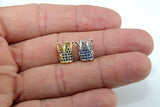 CZ Micro Pave Crown Shaped Beads, Sapphire Blue King Crown Spacer, Black Beaded King Crowns