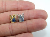 CZ Micro Pave Crown Shaped Beads, Sapphire Blue King Crown Spacer, Black Beaded King Crowns