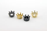 CZ Micro Pave Crown, Shaped Beads #869, 3 Pcs Queen King Crown Spacers