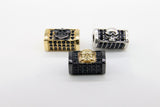 CZ Micro Pave Skull Head Rectangle Beads, Anchor Gold Black Pave Bracelet Beads, Square Spacers for Men's Jewelry Findings