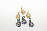 CZ Micro Pave Teardrop Charm, White Opal Black, Gold Pendants