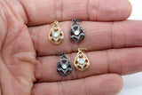 CZ Micro Pave Teardrop Charm, White Opal Black, Gold Pendants