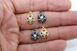 CZ Micro Pave Diamond Charm, White Opal Black, Gold Pendants