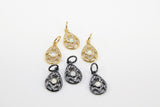 CZ Micro Pave Teardrop Charm, White Opal Black, Gold Pendants