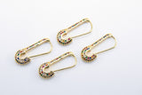 CZ Micro Pave Safety Pin Earrings Gold Rainbow Hook, Huggie Hoops Stud Earrings Wire Hooks, LGBT Pride Links