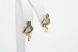 CZ Micro Pave Flamingo Earrings, Gold Rainbow Post Stud Hoops Bird Earrings,Beach Tropical Minimalist Animal Lover Jewelry, Lgbt Pride