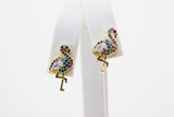 CZ Micro Pave Disc Stud Earrings, 2 Pairs Tiny 8 mm Round Gold Rainbow Post Hoops,Flamingo Earrings