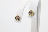 CZ Micro Pave Disc Stud Earrings, 2 Pairs Tiny 8 mm Round Gold Rainbow Post Hoops,Flamingo Earrings