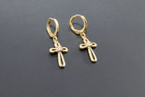 CZ Cross Hoop Earrings, Gold Huggie Latch back Earrings or Pendant Set, Minimalist Charm Hoop Earrings Jewelry