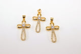 CZ Pave Gold Cross Charms, Gold Pendants for Necklace or Huggie Hoop Earrings Set #704, Rosary Chain Charm
