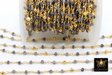 22k Gold Plated Iolite Rosary Chain, Pyrite 4 mm Chains for Jewelry Making, Wire Wrapped Water Sapphire Beads Unfinished